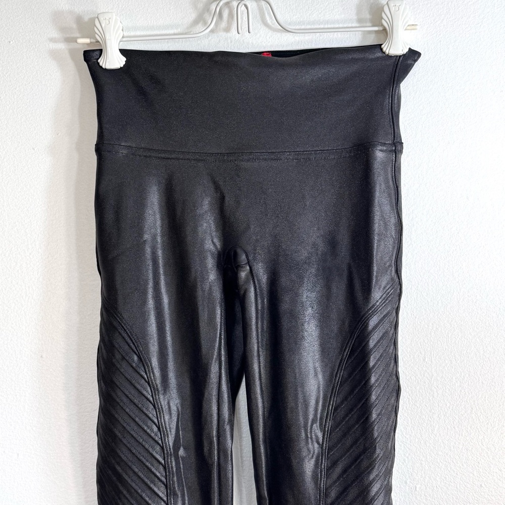 Spanx Faux Leather Tummy Shaping Moto Leggings Sz S - Picture 7 of 16